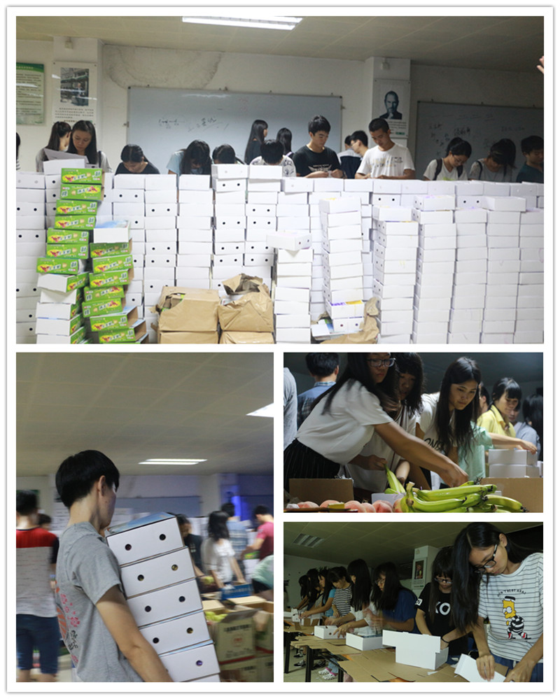 为及时将祝福送到老师手中，志愿者们争分夺秒打包装